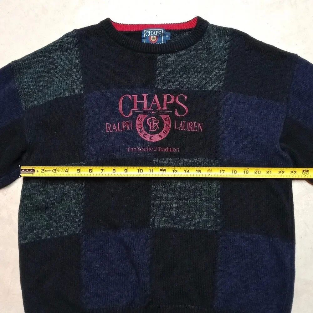 Vintage 90s Chaps Polo Ralph Lauren Knit Sweater Size XL Big Crest Logo Spellout